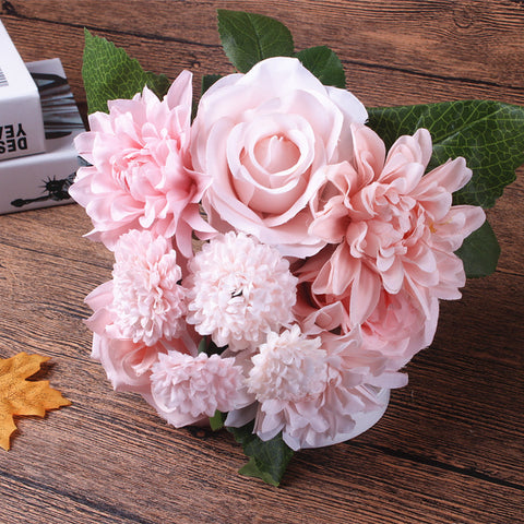 Silk flower wedding bouquet roses dahlias Artificial flowers