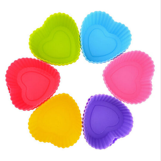 6pcs/lot Heart Shape Cake Silicone Muffin Cases