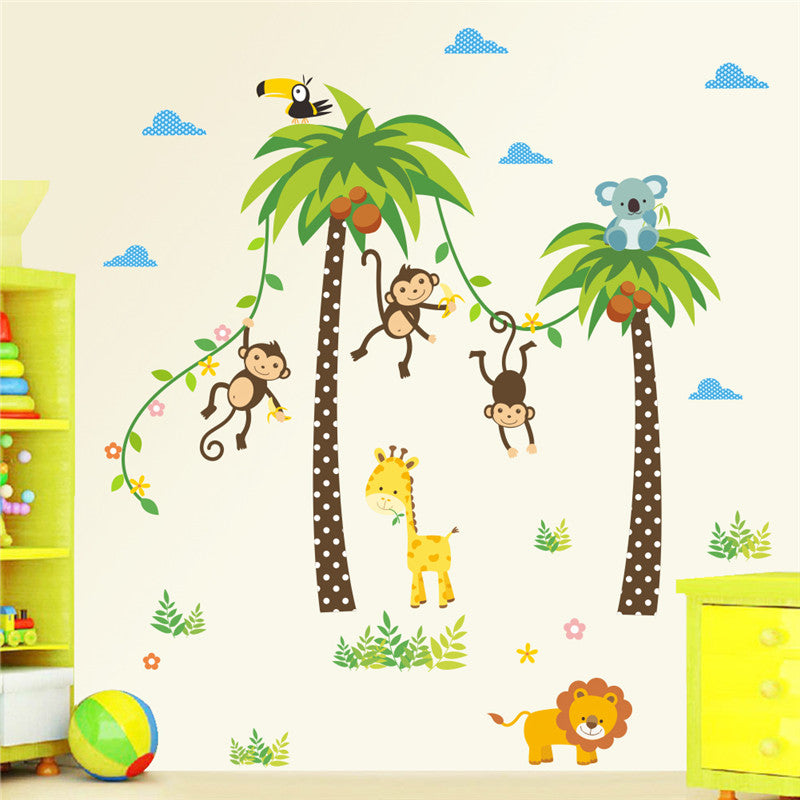 Forest Animals Giraffe Lion Monkey Palm Tree wall stickers