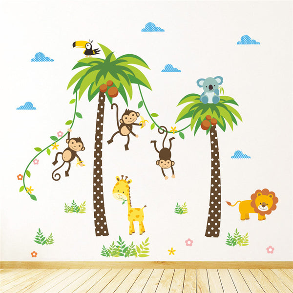 Forest Animals Giraffe Lion Monkey Palm Tree wall stickers