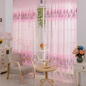 Pink Floral Valance Voile Curtain