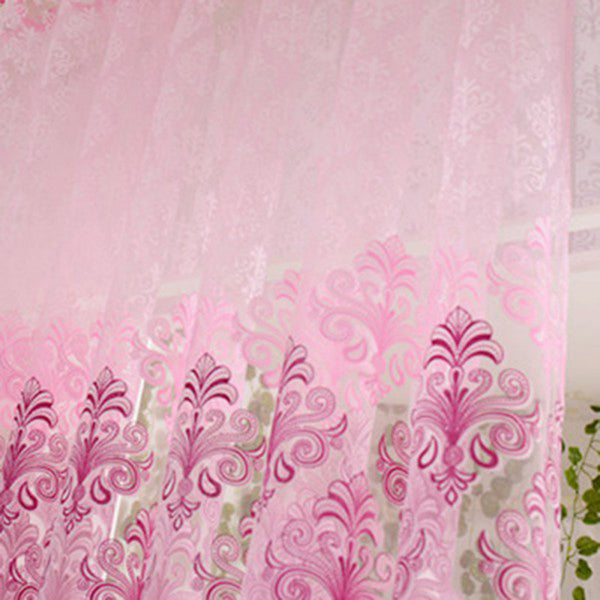 Pink Floral Valance Voile Curtain