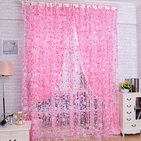 Print Floral Door Sheer Window Curtain