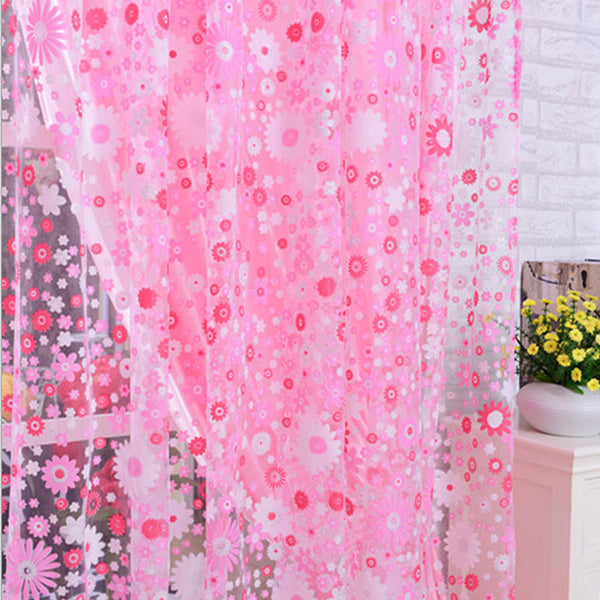 Print Floral Door Sheer Window Curtain