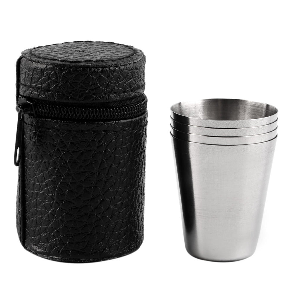 1 Set of 4 Stainless Steel Cover Mug Camping Cup Mug