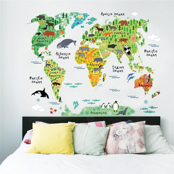 world map animals wall sticker